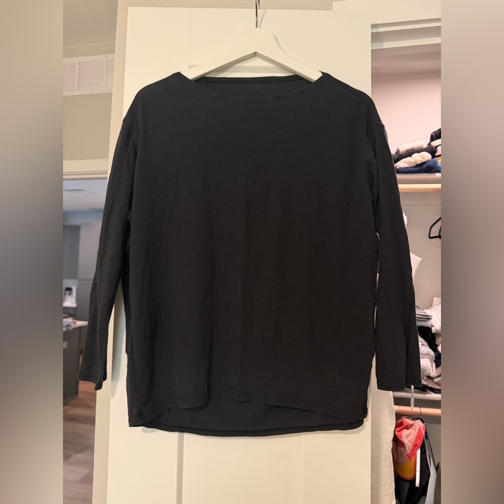 Lululemon Back In Action Organic Cotton Long Sleeve Shirt Boatneck Black 4